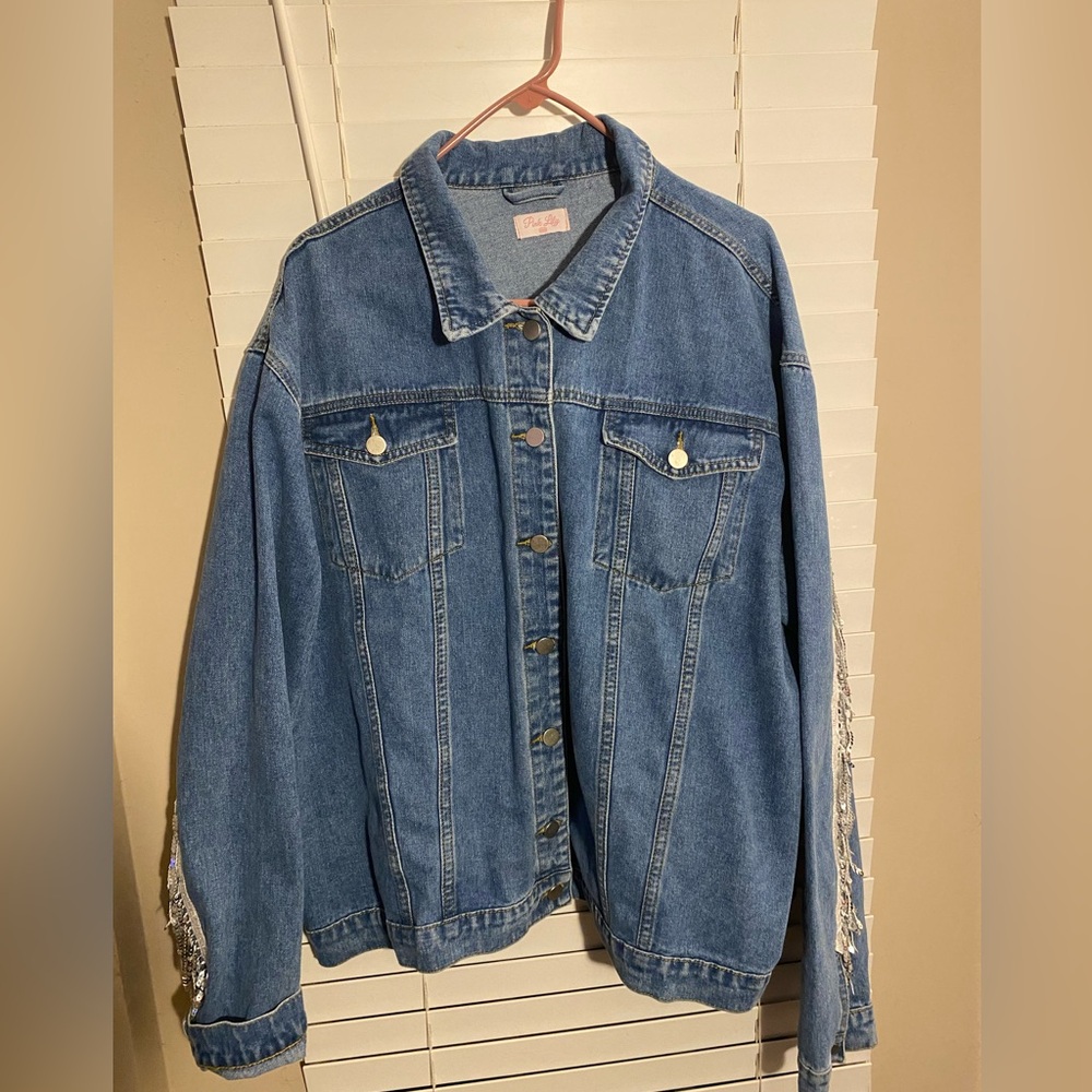 Pink lily sequin denim jacket